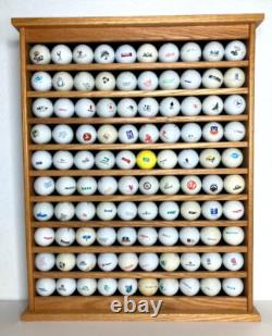 100 Golf Ball Solid Wood Display Case Cabinet Wall Shelf + 100 BALLS INCLUDED