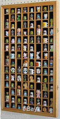 100 Thimble Display Case Cabinet Shadow Box, Glass door, Solid Wood
