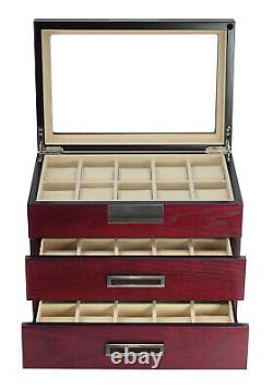 10 20 30 Slot Wrist Watch Cherry Wood Storage Display Box Case Chest Cabinet