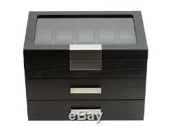 10 20 30 Wrist Watch Black Storage Display Chest Box Display Wooden Case Cabinet