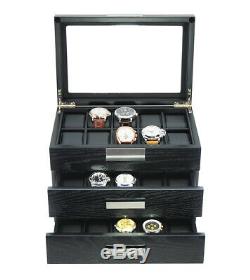 10 20 30 Wrist Watch Black Storage Display Chest Box Display Wooden Case Cabinet