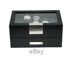 10 20 Wrist Watch Black Oak Wood Leather Storage Display Box Display Case