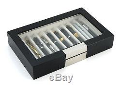 10 Piece Black Ebony Wood Pen Display Case Storage Fountain Pen Box Glass Top