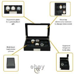10 Piece Black Wood Watch Display Case Storage Box Stainless Steel Accents