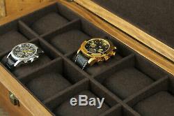 10 Slot Rustic Watch Box Wood Display Case Organizer Jewelry Storage