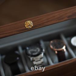 10 Slots Watch Display Case Walnut Wood Glass Top Jewelry Box Collector Men Gift