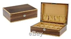 10 Walnut Wood Wrist Watch Jewellery Display Lockable Storage Wooden Case Box