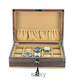 10 Walnut Wood Wrist Watch Jewellery Display Lockable Storage Wooden Case Box