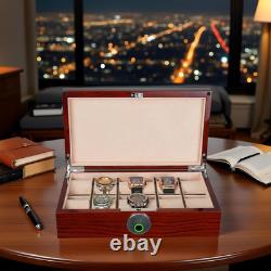 10 Watch Box for Men Watches Display Case Wood Luxury Fingerprint Lock