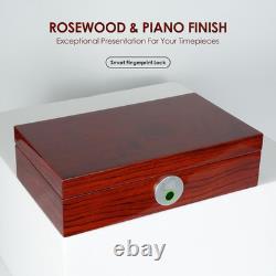 10 Watch Box for Men Watches Display Case Wood Luxury Fingerprint Lock
