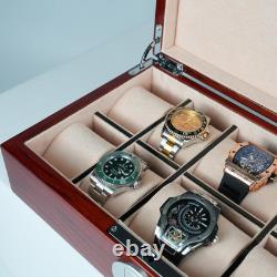 10 Watch Box for Men Watches Display Case Wood Luxury Fingerprint Lock