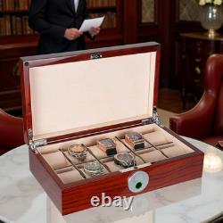 10 Watch Box for Men Watches Display Case Wood Luxury Fingerprint Lock