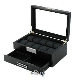 10 Wrist Watch Black Oak Storage Display Chest Box Display Wooden Case Cabinet