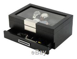 10 Wrist Watch Black Oak Storage Display Chest Box Display Wooden Case Cabinet