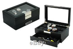 10 Wrist Watch Black Oak Storage Display Chest Box Display Wooden Case Cabinet