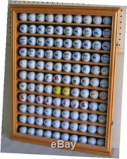110 golf ball display case wall cabinet holder, solid wood (oak finish)