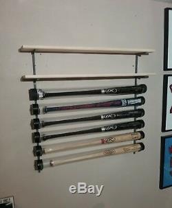 11 Bat Baseball Bat Display Rack with 2 Wood Display Shelf / bobblehead shelf