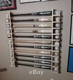 11 Bat Wood Baseball Bat Display Rack with Double Shelves (SEE DESCRIPTION)