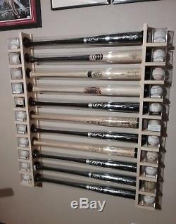 11 Bat Wood Baseball Bat Display Rack with Double Shelves (SEE DESCRIPTION)