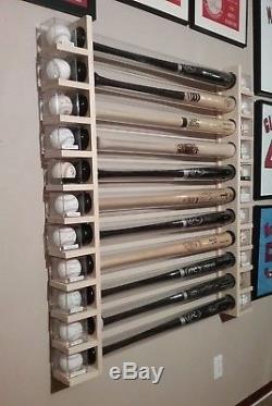 11 Bat Wood Baseball Bat Display Rack with Double Shelves (SEE DESCRIPTION)