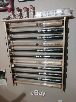 11 Bat Wood Baseball Bat Display Rack with Top Shelf, Bobbleheads