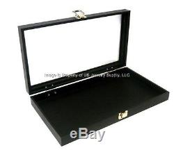 12 Black Glass Lid Utility Jewelry Hobby Display Storage Sales Cases with Pads