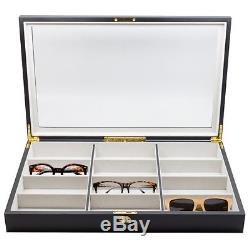 12 Black Wood Eyeglass Sunglass Oversized Glasses Storage Display Case Organizer