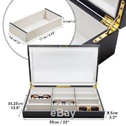 12 Black Wood Eyeglass Sunglass Oversized Glasses Storage Display Case Organizer