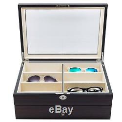 12 Ebony Wood Drawer Eyeglass Sunglass Oversized Storage Display Case Glasses