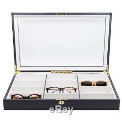 12 Ebony Walnut Wood Eyeglass Sunglass Oversized Storage Display Case Organizer