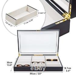 12 Ebony Walnut Wood Eyeglass Sunglass Oversized Storage Display Case Organizer