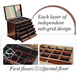 12'' Large Wooden Jewellery Box Organizer Bracelet Necklaces Ring Display Case