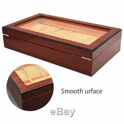 12 Slots Men Watch Box Case Wood Storage Organizer Display Large Holder Gift