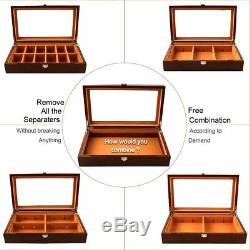 12 Slots Men Watch Box Case Wood Storage Organizer Display Large Holder Gift