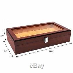12 Slots Men Watch Box Case Wood Storage Organizer Display Large Holder Gift