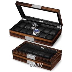 12 Watch Box for Men Watch Display Case Wood Luxury Watch Box with Large Glas