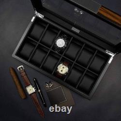 12 Watch Box for Men Watch Display Case Wood Luxury Watch Box with Large Glas