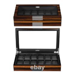 12 Watch Box for Men Watch Display Case Wood Luxury Watch Box with Large Glas
