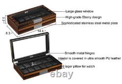 12 Watch Box for Men Watch Display Case Wood Luxury Watch Box with Large Glas
