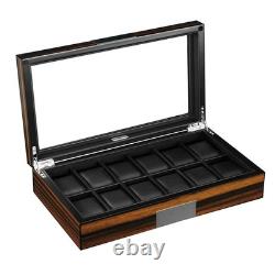 12 Watch Box for Men Watch Display Case Wood Luxury Watch Box with Large Glas