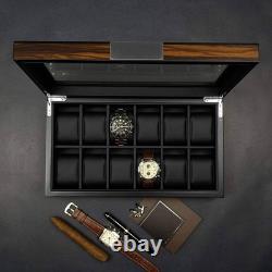 12 Watch Box for Men Watch Display Case Wood Luxury Watch Box with Large Glas