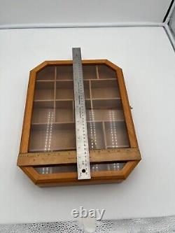 13 Vtg Wood Glass Curio Cabinet Display Case 22 Slots Octagonal Oak Wall 15 x 11