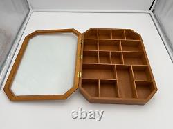 13 Vtg Wood Glass Curio Cabinet Display Case 22 Slots Octagonal Oak Wall 15 x 11