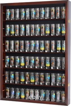 144 Shot Glass Display Case with UV Protection and Removable Shelves, Cherry Fin