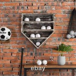 14 Baseball Home Plate-Shaped Wall-Mounted Torched Wood Display/Storage Case