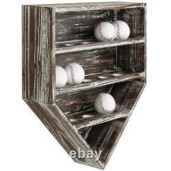 14 Baseball Home Plate-Shaped Wall-Mounted Torched Wood Display/Storage Case