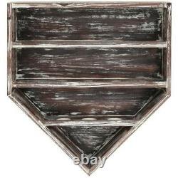 14 Baseball Home Plate-Shaped Wall-Mounted Torched Wood Display/Storage Case