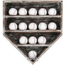 14 Baseball Home Plate-Shaped Wall-Mounted Torched Wood Display/Storage Case