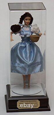 14 Doll Personalized Acrylic Display Case with Cherry Finish Wood Platform Base