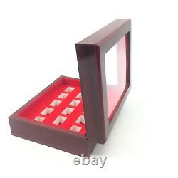 14 Hole HQ Cherry Wood Large Championship & Class Ring Display Case Clear Window